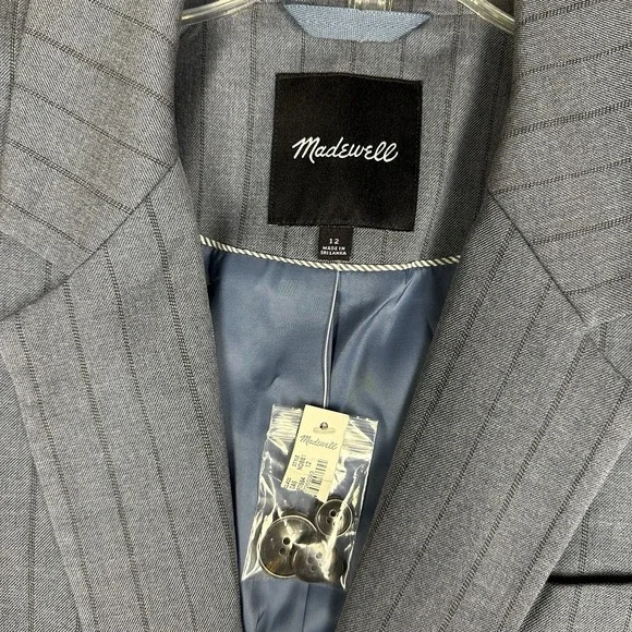 Madewell Alexa Chung Oversized Blazer Women's Size 12 Blue Gray Pinstripe NWT - Picture 12 of 13